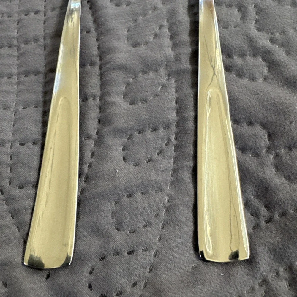 2 Pfaltzgraff Stainless Glossy Soup Spoon Flatware 18/0 Silverware Square End 7